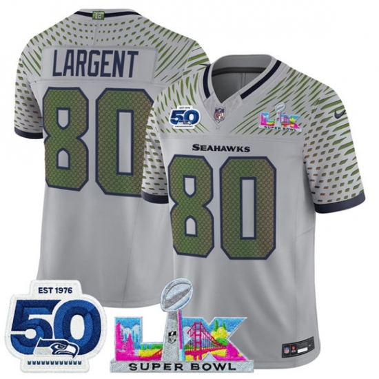 Men's Seattle Seahawks #80 Steve Largent Gray 2025 F.U.S.E. Super Bowl LX And 50th Season “Rivalries” Vapor Limited Football Stitched Jersey