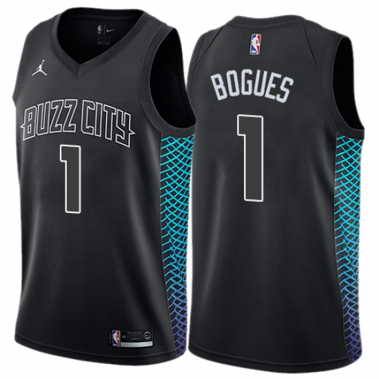 Youth Nike Jordan Charlotte Hornets #1 Muggsy Bogues Swingman Black NBA Jersey - City Edition - Ujersey