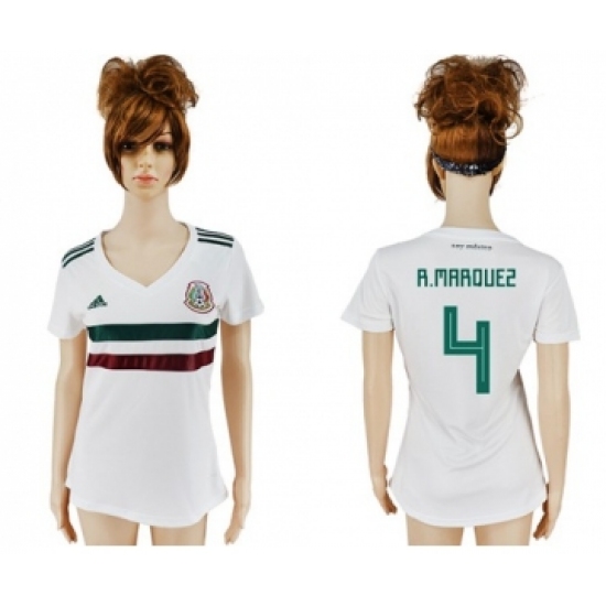 Women's Mexico #4 R.Marquez Away Soccer Country Jersey