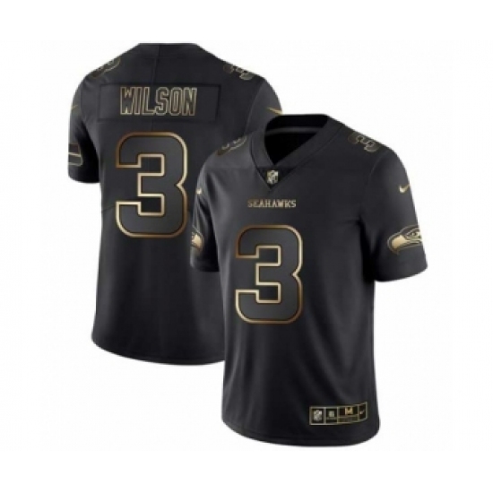 Men Seattle Seahawks #3 Russell Wilson Black Golden Edition 2019 Vapor Untouchable Limited Jersey - Ujersey