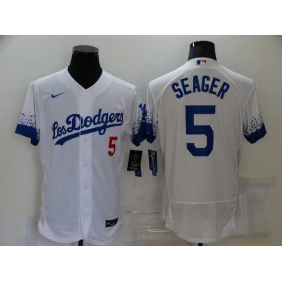 Men's Nike Los Angeles Dodgers #5 Corey Seager White Elite City Player Jersey - Ujersey