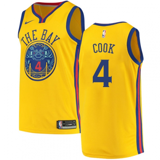 Youth Nike Golden State Warriors #4 Quinn Cook Swingman Gold NBA Jersey - City Edition - Ujersey