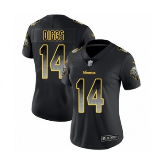 Women's Minnesota Vikings #14 Stefon Diggs Limited Black Smoke Fashion Football Jersey - Ujersey