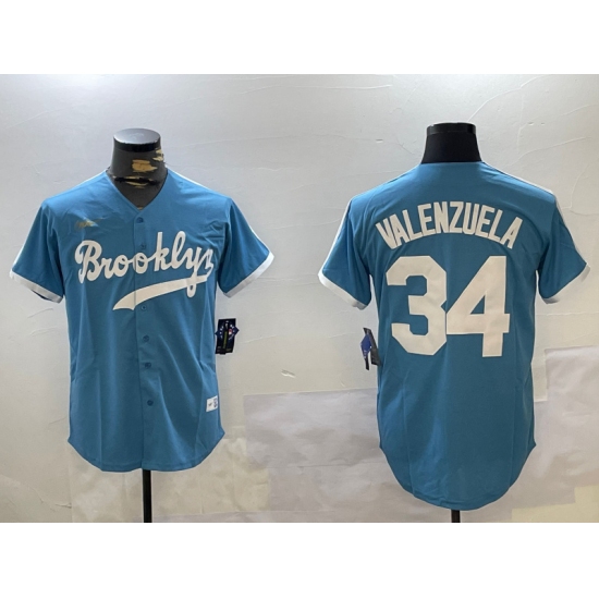 Men's Los Angeles Dodgers #34 Fernando Valenzuela blue Authentic Collection Stitched MLB Jersey - Ujersey