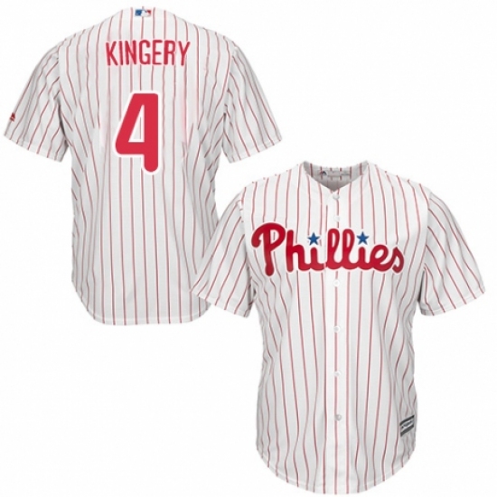 Men's Majestic Philadelphia Phillies #4 Scott Kingery Replica White/Red Strip Home Cool Base MLB Jersey - Ujersey