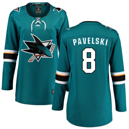 Women's San Jose Sharks #8 Joe Pavelski Fanatics Branded Teal Green Home Breakaway NHL Jersey - Ujersey