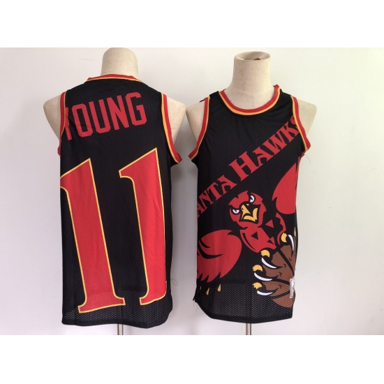 Men's Atlanta Hawks #11 Trae Young Black Big Face-2.0 Jersey - Ujersey