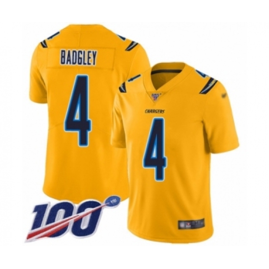 Youth Los Angeles Chargers #4 Michael Badgley Limited Gold Inverted Legend 100th Season Football Jersey - Ujersey