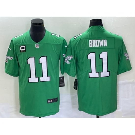 Men's Nike Philadelphia Eagles #11 AJ Brown Green C 2023 Vapor Limited Throwback Jersey - Ujersey