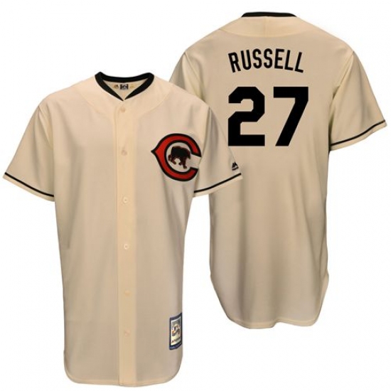 Men's Majestic Chicago Cubs #27 Addison Russell Authentic Cream Cooperstown Throwback MLB Jersey - Ujersey