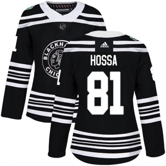Women's Adidas Chicago Blackhawks #81 Marian Hossa Authentic Black 2019 Winter Classic NHL Jersey - Ujersey