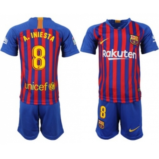 Barcelona #8 A.Iniesta Home Kid Soccer Club Jersey