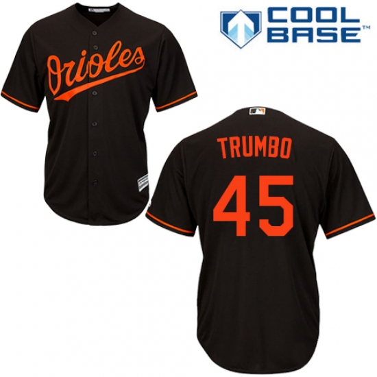 Youth Majestic Baltimore Orioles #45 Mark Trumbo Authentic Black Alternate Cool Base MLB Jersey - Ujersey