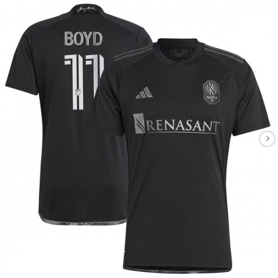 Mens Nashville SC Tyler Boyd adidas Black 2024 Man In Black Kit Replica Player Jersey - Ujersey