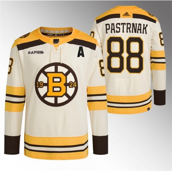 Men's Boston Bruins #88 David Pastrnak Cream With Rapid7 100th Anniversary Stitched Jersey - Ujersey