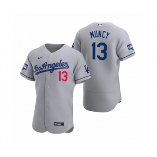 Men's Los Angeles Dodgers #13 Max Muncy Gray 2020 World Series Champions Road Authentic Jersey - Ujersey