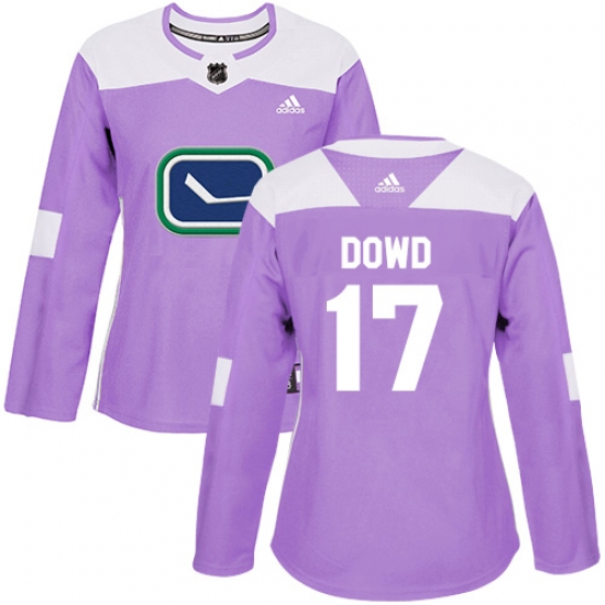 Women's Adidas Vancouver Canucks #17 Nic Dowd Authentic Purple Fights Cancer Practice NHL Jersey - Ujersey