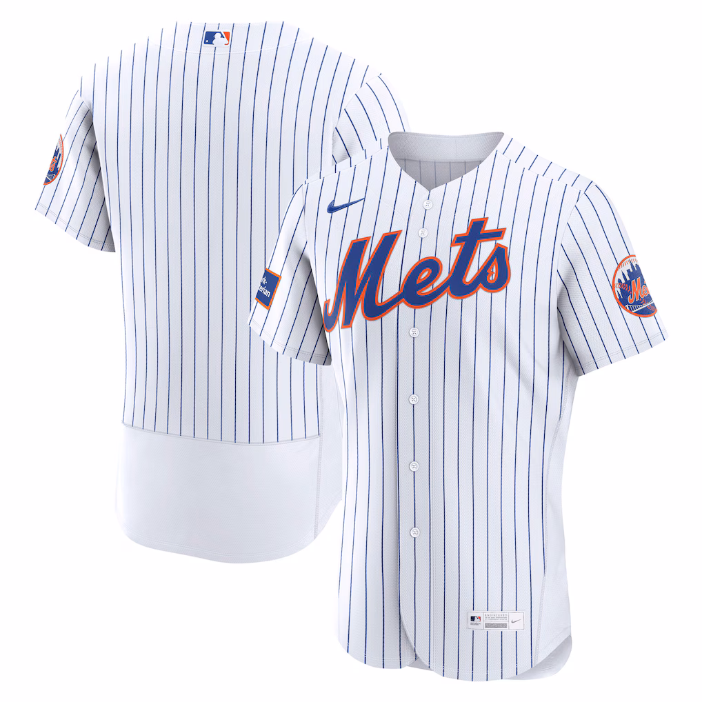 Men's New York Mets Nike White Home Sponsor Patch Authentic Jersey