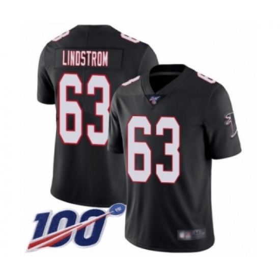 Men's Atlanta Falcons #63 Chris Lindstrom Black Alternate Vapor Untouchable Limited Player 100th Season Football Jersey - Ujersey