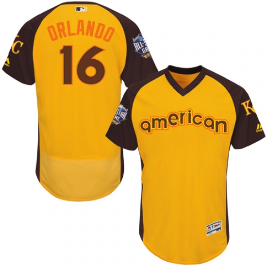 Men's Majestic Kansas City Royals #16 Paulo Orlando Yellow 2016 All-Star American League BP Authentic Collection Flex Base MLB Jersey - Ujersey