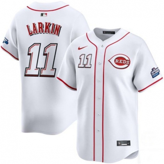 Men's Cincinnati Reds #11 Barry Larkin White 2025 Speedway Classic Home Limited Stitched Baseball Jersey - Ujersey