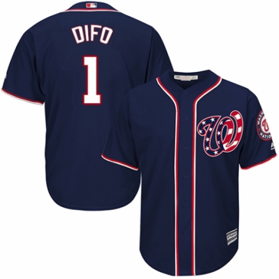 Youth Majestic Washington Nationals #1 Wilmer Difo Authentic Navy Blue Alternate 2 Cool Base MLB Jersey - Ujersey