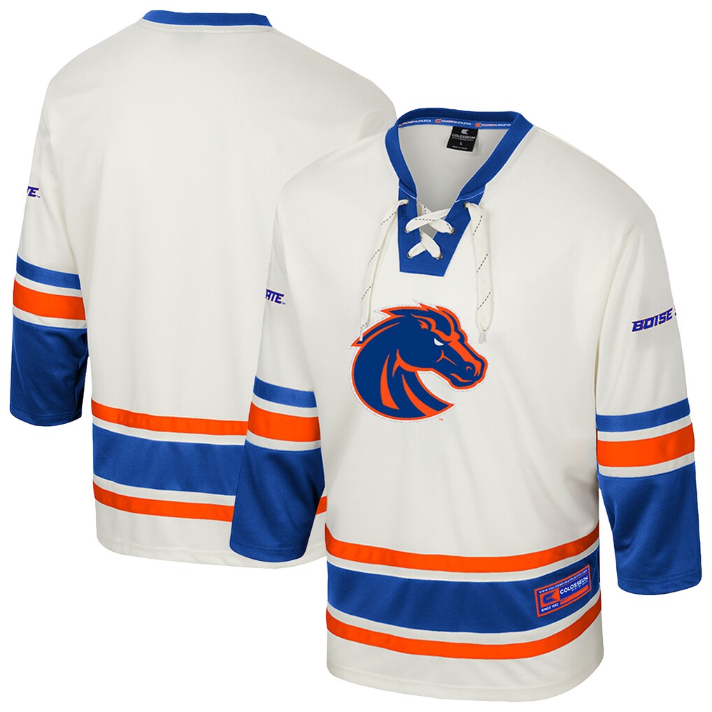 Men's Colosseum Cream Boise State Broncos Puck Proud Fashion Hockey Jersey - ujerseystore