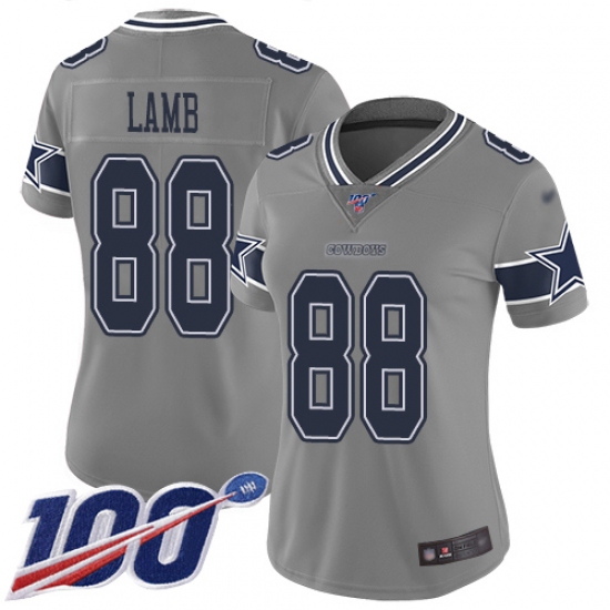 Women's Dallas Cowboys #88 CeeDee Lamb Gray Stitched Limited Inverted Legend 100th Season Jersey - Ujersey