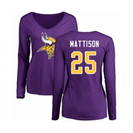 Football Women's Minnesota Vikings #25 Alexander Mattison Purple Name & Number Logo Slim Fit Long Sleeve T-Shirt - Ujersey NHL