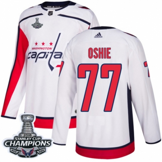 Youth Adidas Washington Capitals #77 T.J. Oshie Authentic White Away 2018 Stanley Cup Final Champions NHL Jersey - Ujersey