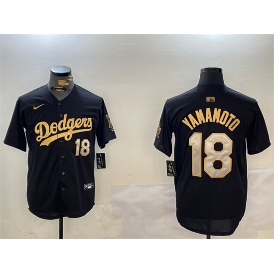 Men's Los Angeles Dodgers #18 Yoshinobu Yamamoto Black Gold Limited Stitched Baseball Jersey - ujerseystore