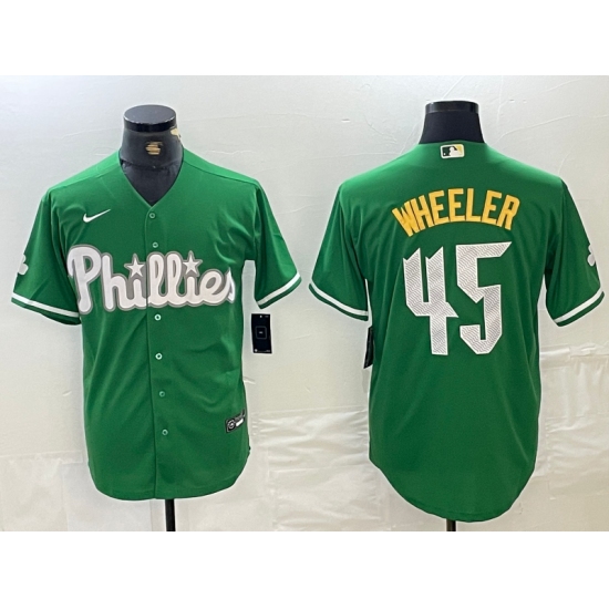 Men's Philadelphia Phillies #45 Zack Wheeler Kelly Green Cool Base Jersey - Ujersey