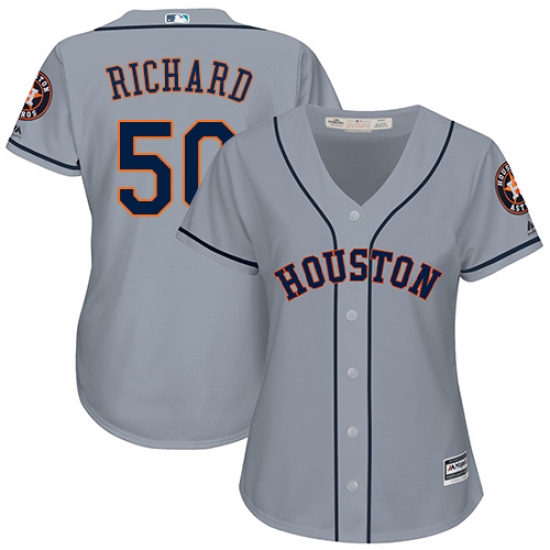Women's Majestic Houston Astros #50 J.R. Richard Authentic Grey Road Cool Base MLB Jersey - Ujersey