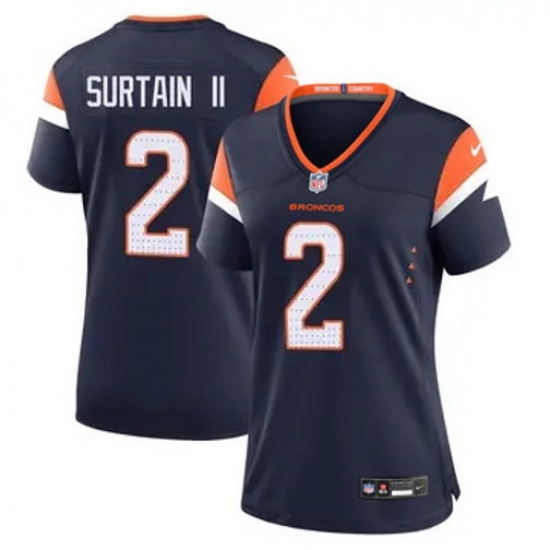 Women Nike Denver Broncos #2 Patrick Surtain II Navy Blue Vapor Limited Jersey