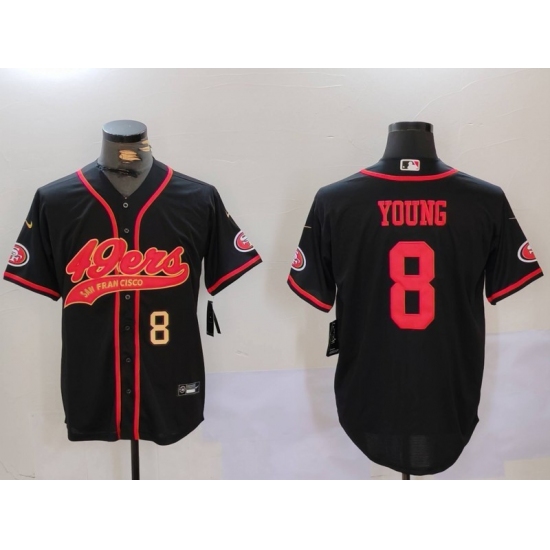 Men's San Francisco 49ers #8 Steve Young Black With Cool Base Stitched Baseball Jersey - Ujersey