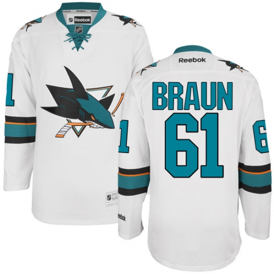 Women's Reebok San Jose Sharks #61 Justin Braun Authentic White Away NHL Jersey - Ujersey