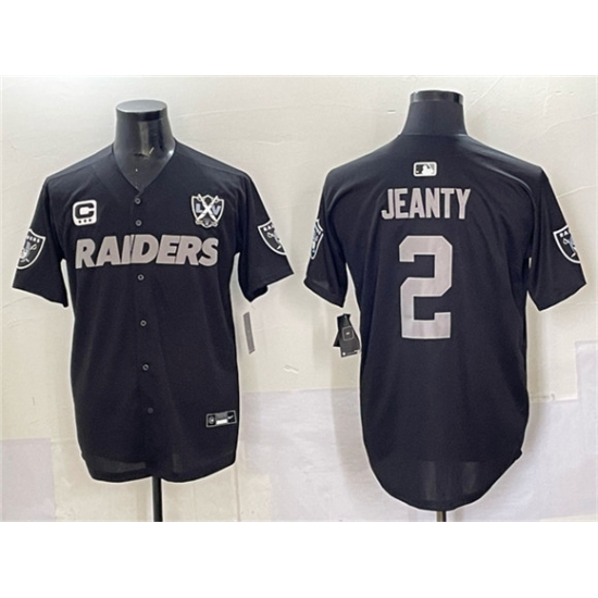 Men's Las Vegas Raiders #2 Ashton Jeanty Black With Nevada Silver Stat And 65th Anniversary 3-Star C Stitched Baseball Jersey - Ujersey