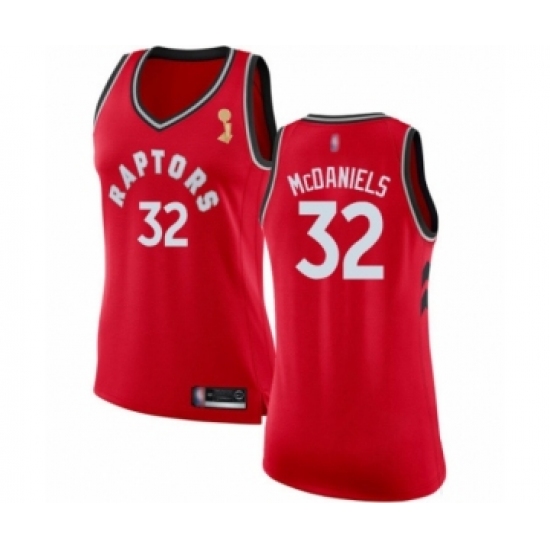 Women's Toronto Raptors #32 KJ McDaniels Swingman Red 2019 Basketball Finals Champions Jersey - Icon Edition