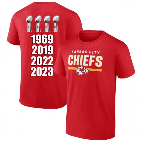Men's Kansas City Chiefs 4 Champions Red 2024 Fan Limited T-Shirt - Ujersey NHL