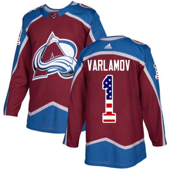 Youth Adidas Colorado Avalanche #1 Semyon Varlamov Authentic Burgundy Red USA Flag Fashion NHL Jersey - Ujersey