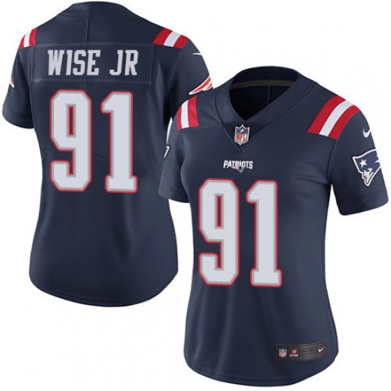Women's Nike New England Patriots #91 Deatrich Wise Jr Limited Navy Blue Rush Vapor Untouchable NFL Jersey - Ujersey