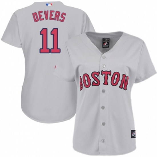 Women's Majestic Boston Red Sox #11 Rafael Devers Replica Grey Road MLB Jersey - Ujersey