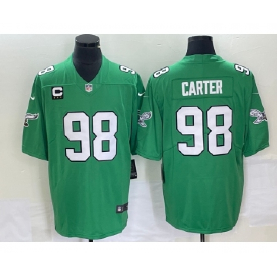 Men's Philadelphia Eagles #98 Jalen Carter Green C 2023 Vapor Limited Throwback Jersey - Ujersey