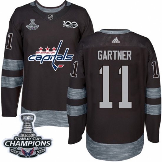 Men's Adidas Washington Capitals #11 Mike Gartner Authentic Black 1917-2017 100th Anniversary 2018 Stanley Cup Final Champions NHL Jersey - Ujersey