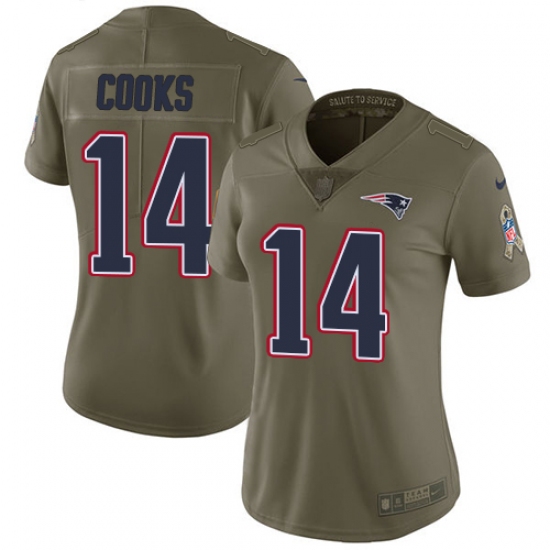 Women's Nike New England Patriots #14 Brandin Cooks Limited Olive 2017 Salute to Service NFL Jersey