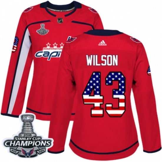 Women's Adidas Washington Capitals #43 Tom Wilson Authentic Red USA Flag Fashion 2018 Stanley Cup Final Champions NHL Jersey - Ujersey