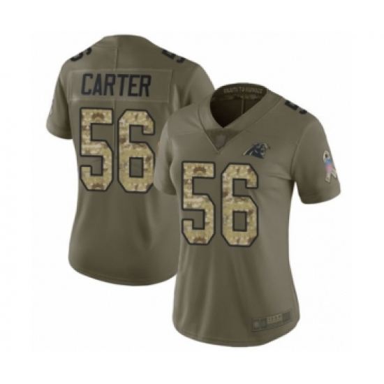 Women's Carolina Panthers #56 Jermaine Carter Limited Olive Camo 2017 Salute to Service Football Jersey - Ujersey