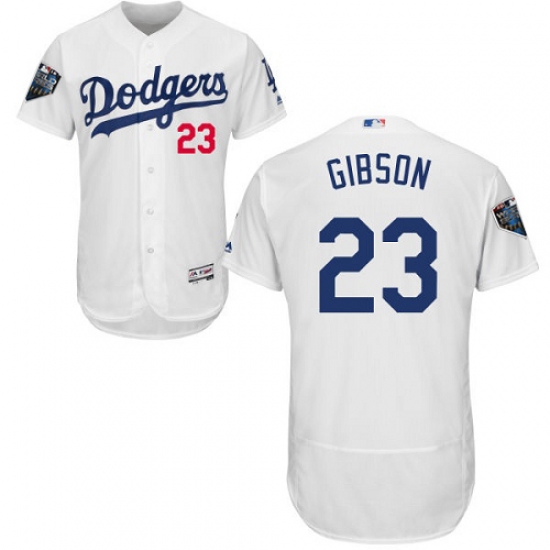 Men's Majestic Los Angeles Dodgers #23 Kirk Gibson White Home Flex Base Authentic Collection 2018 World Series MLB Jersey - Ujersey