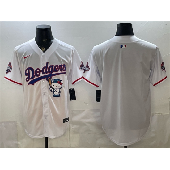 Men's Los Angeles Dodgers Blank White Hello Kitty Night 2025 World Series Champions Stitched Baseball Jersey - Ujersey
