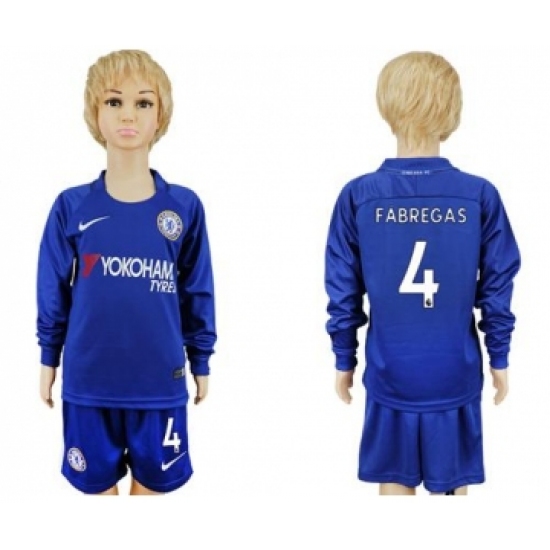 Chelsea #4 Fabregas Home Long Sleeves Kid Soccer Club Jersey